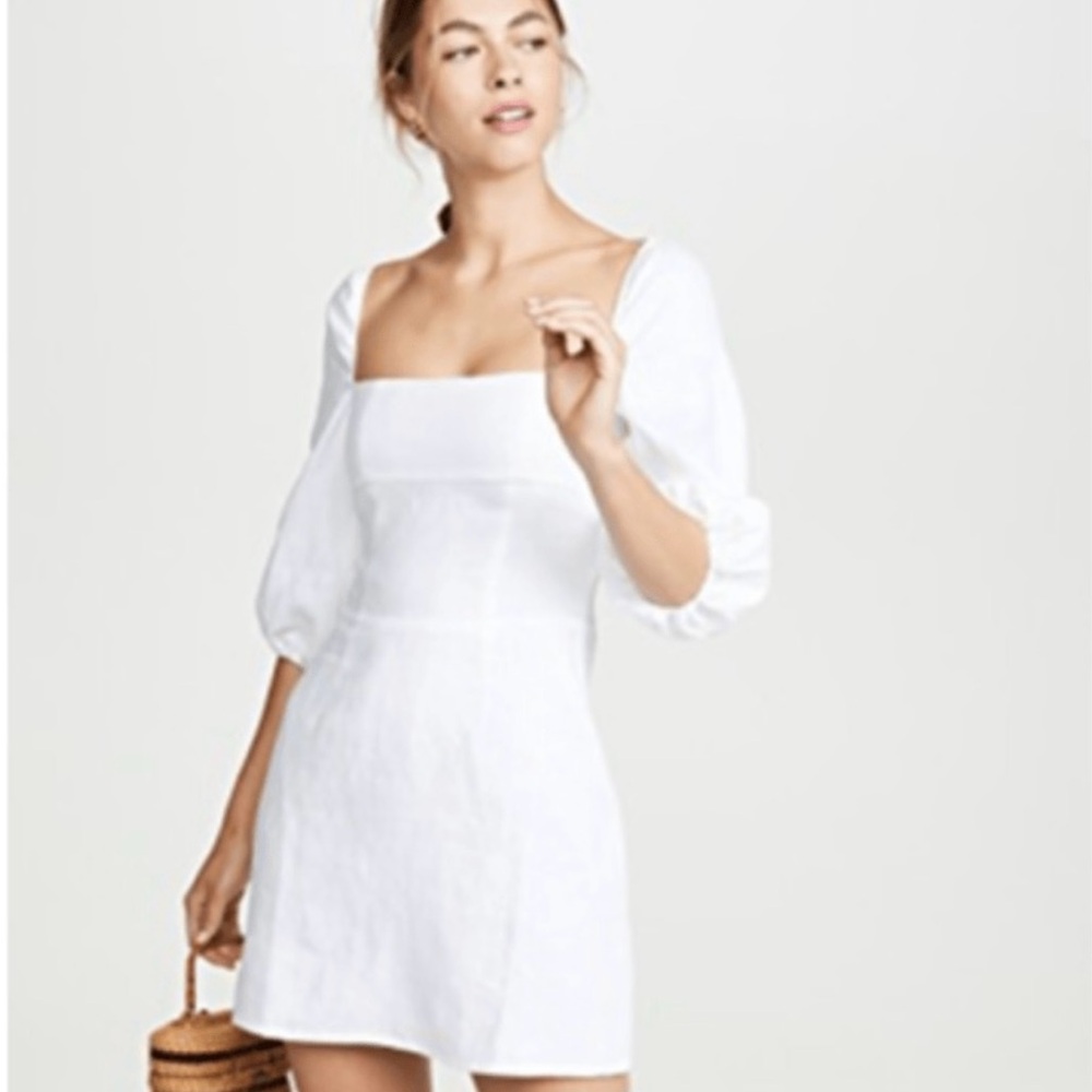 Reformation Hampstead Linen White Mini Dress